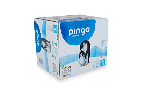 Pingo - Pañales Talla 5 Junior - 2 paquetes de 36 unidades-12-25 kg- Pañales para bebé - Anti-alergénicos sin perfume - Máxima Absorción - Pañales ecológicos - Pieles sensibles - Color Blanco