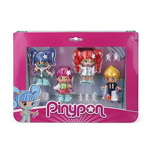 Pinypon - Pack de 4 Figuras de Hospital, set de diferentes muñecas Pinypon, doctora, enfermera, 2 pacientes y varios accesorios médicos, para niñas y niños a partir de 4 años, FAMOSA (700016650)