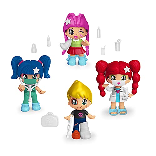 Pinypon - Pack de 4 Figuras de Hospital, set de diferentes muñecas Pinypon, doctora, enfermera, 2 pacientes y varios accesorios médicos, para niñas y niños a partir de 4 años, FAMOSA (700016650)