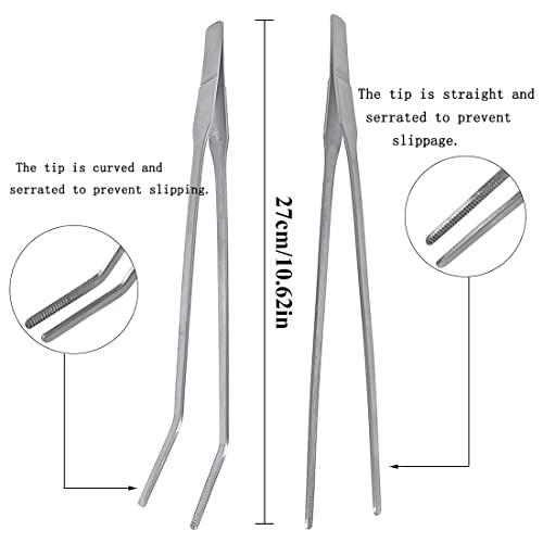 Pinzas de acero inoxidable de 2 piezas, pinzas rectas y curvas, acuáticas, adecuadas para algas, acuarios, acuarios y recipientes de vidrio