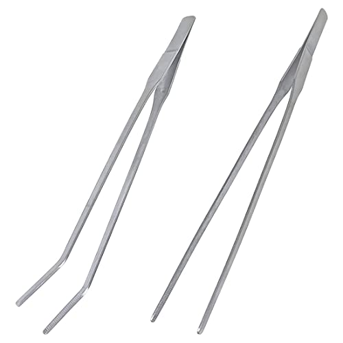 Pinzas de acero inoxidable de 2 piezas, pinzas rectas y curvas, acuáticas, adecuadas para algas, acuarios, acuarios y recipientes de vidrio