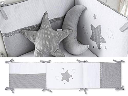 Pirulos Luna Bonito Conjunto Edredón + Protector/Chichonera + Cojín para Cuna Bebé de 60x120 cm, Color Blanco y Gris