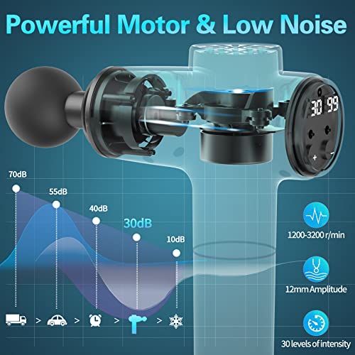 Pistola de Masaje Muscular,Pistola Masaje con 30 Velocidades Ajustables y 10 Cabezales de Masaje Pistola Masajeadora Muscular con Pantalla LCD Táctil,Aliviar la Fatiga