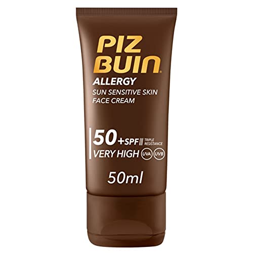 Piz Buin, Allergy Protector Solar Facial, SPF 50+ Protección Muy Alta para Pieles Sensibles al Sol, 50 ml