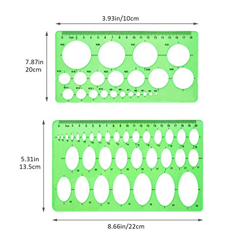 Plantillas de medición,5 piezas plantillas de dibujo geométricas verdes,plantillas de plástico para medir reglas círculo geométrico plantillas de dibujo para suministros de oficina y escuela