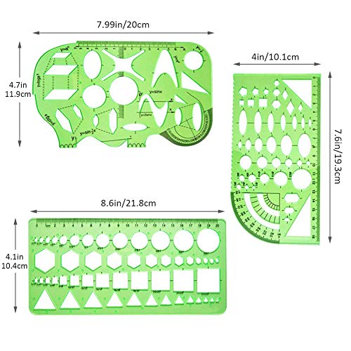 Plantillas de medición,5 piezas plantillas de dibujo geométricas verdes,plantillas de plástico para medir reglas círculo geométrico plantillas de dibujo para suministros de oficina y escuela