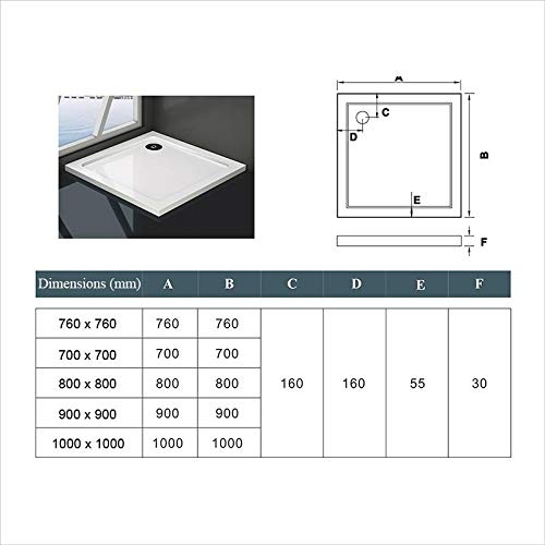 Plato de ducha Resina Blanco, Extraplano 90x90cm