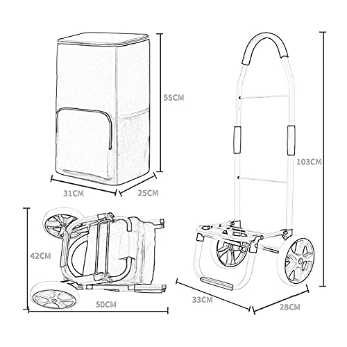 Plegable Carrito De Compras 2 Ruedas, Impermeable Carro De Compras Subir Escaleras Empujar-Tirar Bolsa Térmica Insulado Carretilla De Mano Con Cordón Elástico Por Supermercado Picnic 40L (Azul)