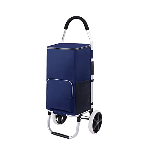 Plegable Carrito De Compras 2 Ruedas, Impermeable Carro De Compras Subir Escaleras Empujar-Tirar Bolsa Térmica Insulado Carretilla De Mano Con Cordón Elástico Por Supermercado Picnic 40L (Azul)