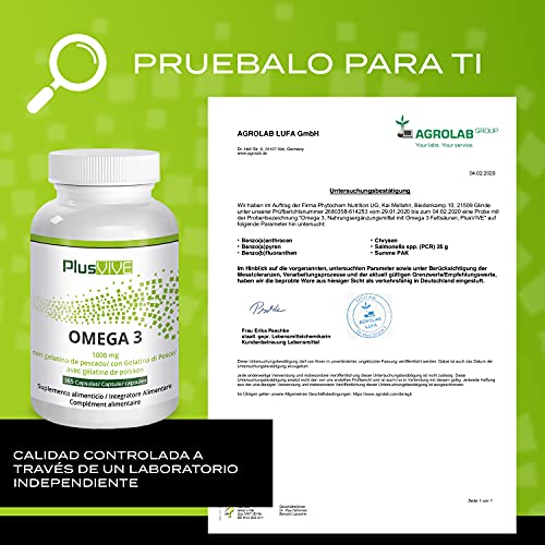 Plusvive - 365 cápsulas de omega 3 con recubrimiento de gelatina de pescado (1000 mg)