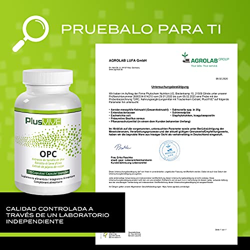 Plusvive - Cápsulas OPC con extracto de semilla de uva francesa, 133 g