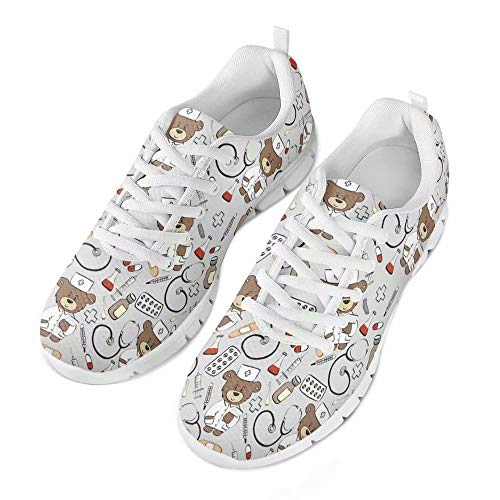 POLERO Nurse - Zapatillas de Mujer para Enfermera, Ligeras, para Correr, Caminar, Malla, Planas, para Tenis, para Mujer, Deportes, Apartamentos, 37 EU, Gris Claro