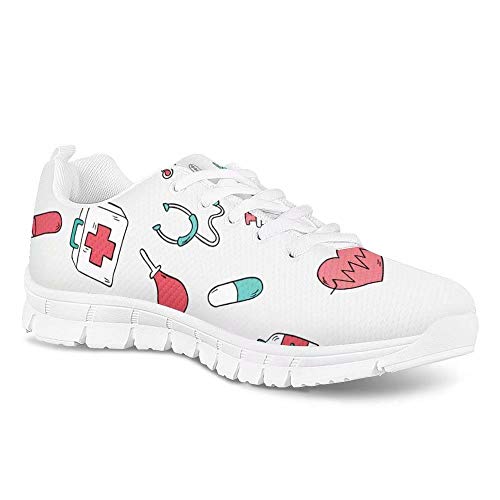 Polero - Zapatillas de enfermera con diseño de historieta y osos, zapatillas deportivas para mujer, para correr, caminar, con cordones talla EU 36-41, color, talla 35 EU