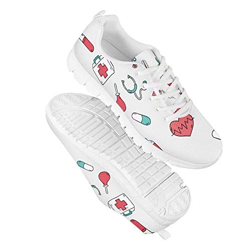 Polero - Zapatillas de enfermera con diseño de historieta y osos, zapatillas deportivas para mujer, para correr, caminar, con cordones talla EU 36-41, color, talla 35 EU