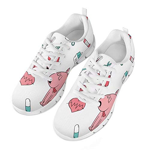 Polero - Zapatillas de enfermera con diseño de historieta y osos, zapatillas deportivas para mujer, para correr, caminar, con cordones talla EU 36-41, color, talla 35 EU