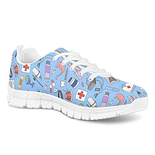 Polero - Zapatillas de enfermera con diseño de historieta y osos, zapatillas deportivas para mujer, para correr, caminar, con cordones talla EU 36-41, color, talla 38 EU