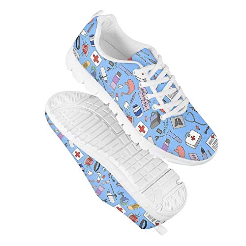 Polero - Zapatillas de enfermera con diseño de historieta y osos, zapatillas deportivas para mujer, para correr, caminar, con cordones talla EU 36-41, color, talla 38 EU