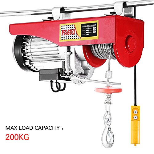 Polipastos Electricos 200KG Elevador Electrico 230V Cabestrante Eléctrico Resistente Elevador Eléctrico con Cable Remoto de 12M para Fábricas, Almacenes, Elevación de Mercancías (rojo, 500W/200kg)