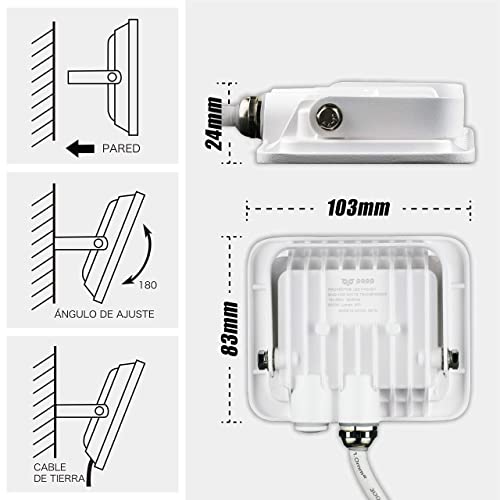 POPP® PACK x2 Foco Proyector LED 10W para uso Exterior Iluminación Decoración 6000K luz fria Impermeable IP65 Blanco Transparente y Resistente al agua.(10)