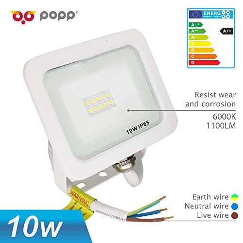 POPP® PACK x2 Foco Proyector LED 10W para uso Exterior Iluminación Decoración 6000K luz fria Impermeable IP65 Blanco Transparente y Resistente al agua.(10)