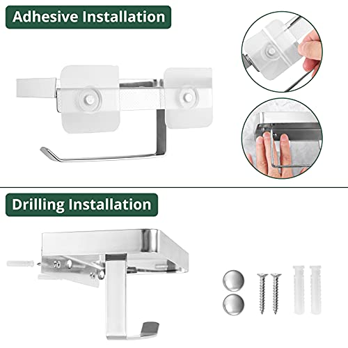 Portarrollos de Papel Higiénico, JiGiU Soporte para Papel Higiénico con el Teléfono Móvil Estante, Autoadhesivo Montado y perforación Montada Impermeable Acero Inoxidable 304 para Baño Cocina