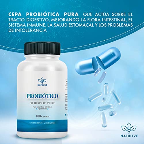 Potente probiótico intestinal | Cepa probiótica bacteriana Lactobacillus Acidophilus | Alto contenido en probióticos y prebióticos | Mejora el tracto digestivo y la salud estomacal | 100 cápsulas