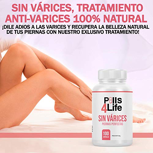 Potente tratamiento Anti-Varices | Elimina Varices, Arañas Vasculares, Piernas cansadas e inflamadas | Mejora la Circulación y Estimula el riego sanguíneo | Tratamiento Natural | 100 cápsulas