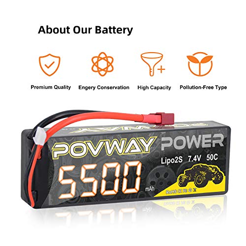 POVWAY 2S Lipo batería 7,4 V batería 50C 5500 mAh Lipo RC batería T Plug Hardcase batería para RC Coche camión Barco avión Tiro