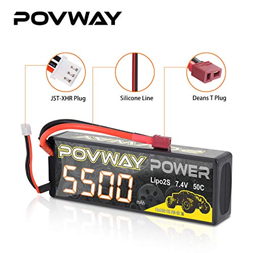 POVWAY 2S Lipo batería 7,4 V batería 50C 5500 mAh Lipo RC batería T Plug Hardcase batería para RC Coche camión Barco avión Tiro