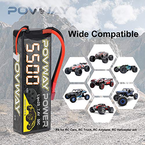 POVWAY 2S Lipo batería 7,4 V batería 50C 5500 mAh Lipo RC batería T Plug Hardcase batería para RC Coche camión Barco avión Tiro