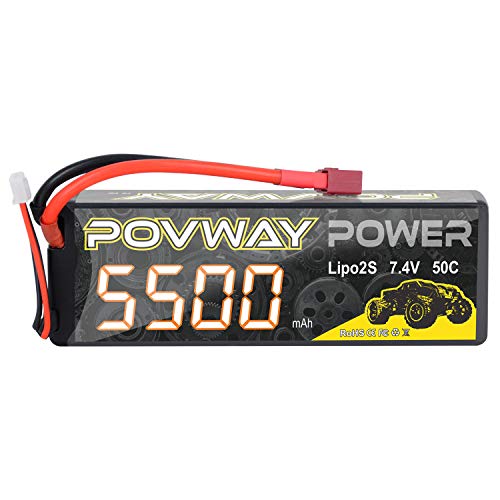 POVWAY 2S Lipo batería 7,4 V batería 50C 5500 mAh Lipo RC batería T Plug Hardcase batería para RC Coche camión Barco avión Tiro