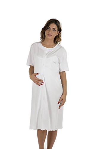 Premamy - Camisa Clinica para Maternidad, Modelo de Frente Abierto, Jersey algodón, pre-Post-Parto - Blanco - IV (M)