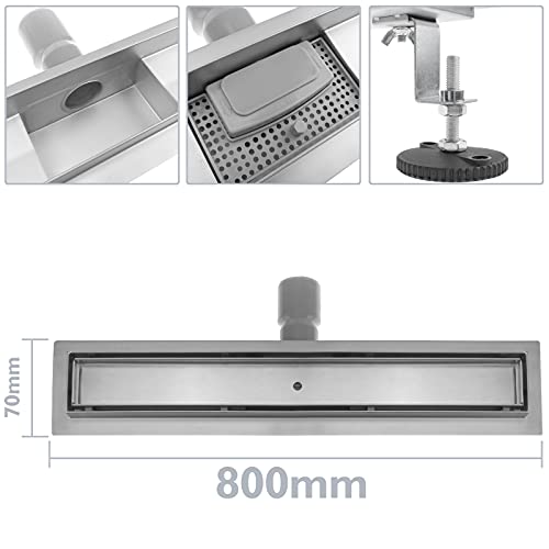 PrimeMatik - Canaleta de desagüe para Ducha 80x7 cm para azulejo en Acero Inoxidable