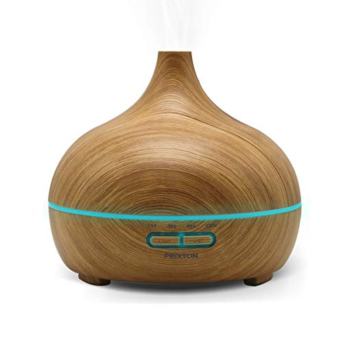 PRIXTON Hidra H5W - Humidificador/Difusor Aceites Esenciales válido para Aromaterapia, Depósito 300 ml, luz LED Nocturna, Temporizador 1-3-6 h, Ambientador, Humidificador, Difusor de Aromas