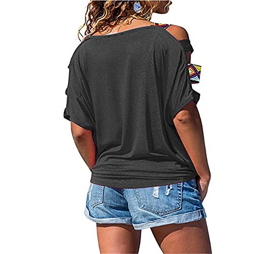 PRJN Camiseta de túnica para Mujer Cuello Redondo Verano Manga Corta Camiseta Hueca de Manga Corta con Hombros Descubiertos Camiseta Superior para Mujer Cuello Redondo Camisas de Manga Corta Huecas