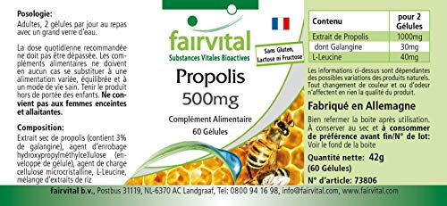 Propóleo 500mg - Extracto de Propolis - Dosis elevada - 3% de Galangina - 60 Cápsulas