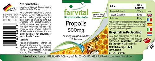 Propóleo 500mg - Extracto de Propolis - Dosis elevada - 3% de Galangina - 60 Cápsulas