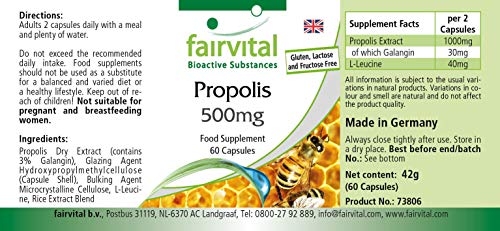 Propóleo 500mg - Extracto de Propolis - Dosis elevada - 3% de Galangina - 60 Cápsulas