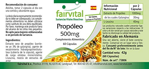 Propóleo 500mg - Extracto de Propolis - Dosis elevada - 3% de Galangina - 60 Cápsulas