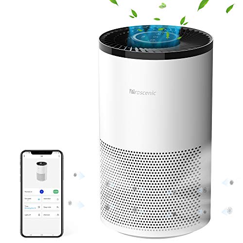 proscenic A8 Purificador de Aire, Purificador de Aire con Filtro HEPA H13 y Carbón Activado, Compatible con App y Alexa, Hasta 55 m² y CADR de 220m³/h, 24dB Modo de Sueño, Efecto de Filtro 99,97%