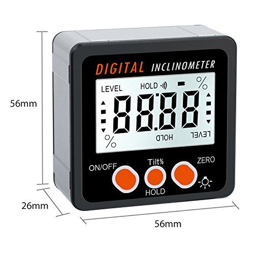 Proster Buscador de Ángulo LCD Inclinómetro Digital con Base Magnética Transportador de Angulo con Luz de Fondo y Función de Reestablecer con Batería para Carpintería Mantenimiento de Automóviles