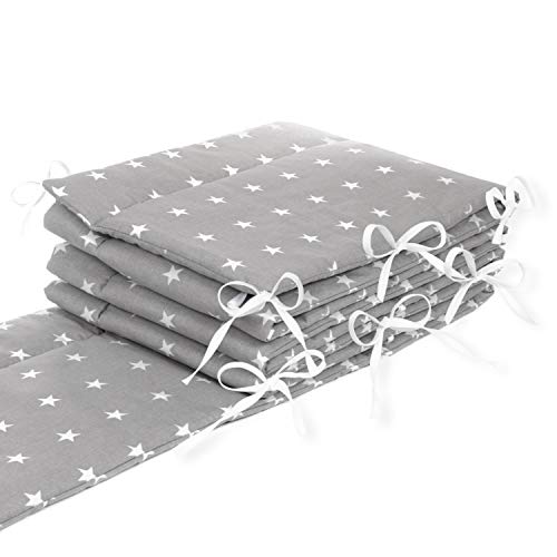 Protector de cabeza para cuna (420 x 30 cm, 360 x 30 cm, 180 x 30 cm, protector para bordes de cuna), diseño de estrellas, color gris Talla:360x30cm