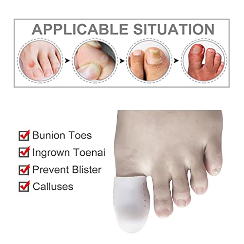 Protector dedo gordo pie,Punteras de Silicona para Dedo Gordo, Mangas transpirables,Protectores de dedos del pie Gel de silicona punteras para Prevenir Ampollas Callos(10 piezas)