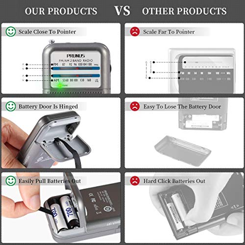 PRUNUS FM/Am Mini Radio de Bolsillo, Radio Portatil Pequeña con Excelente Señal, Radio Multibanda Sintonizador con Indicador, Transistores Radio Pilas, Funciona con AAA Pilas Intercambiables (Plata).