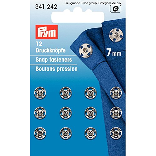 Prym Apretar Botones, Metal, Plata, 7 mm, 12