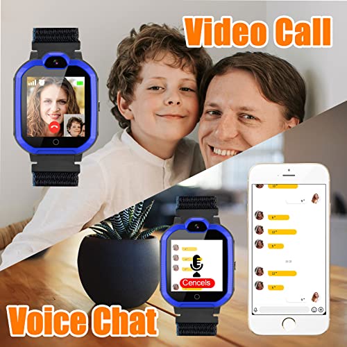 PTHTECHUS Reloj-Smartwatch 4G con GPS instantáneo & Videollamada Infantil y Juvenil. WiFi, Bluetooth, Voz Chat, cámara, Podómetro, Música, Llamadas, SOS, Impermeable IPX7 Reloj Inteligente niño, Azul