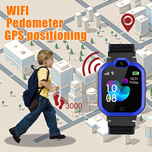 PTHTECHUS Reloj-Smartwatch 4G con GPS instantáneo & Videollamada Infantil y Juvenil. WiFi, Bluetooth, Voz Chat, cámara, Podómetro, Música, Llamadas, SOS, Impermeable IPX7 Reloj Inteligente niño, Azul