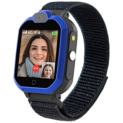 PTHTECHUS Reloj-Smartwatch 4G con GPS instantáneo & Videollamada Infantil y Juvenil. WiFi, Bluetooth, Voz Chat, cámara, Podómetro, Música, Llamadas, SOS, Impermeable IPX7 Reloj Inteligente niño, Azul