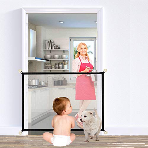 Puerta mágica para perros, puerta de escalera plegable portátil y segura para mascotas, red de aislamiento para interior y exterior, instalación en cualquier lugar para perros y gatos, 100 x 75 cm