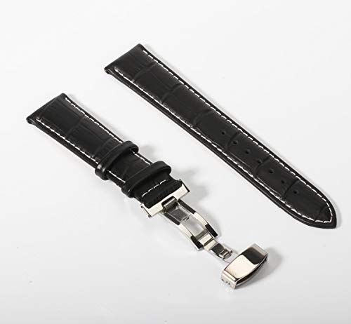 Pulseras Hombre 24 mm de reemplazo de Cuero Hebilla de despliegue Correas de Reloj para los Hombres Grano Cocodrilo